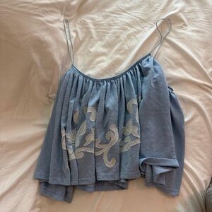 Free People Light Blue Camisole with White Embroidery